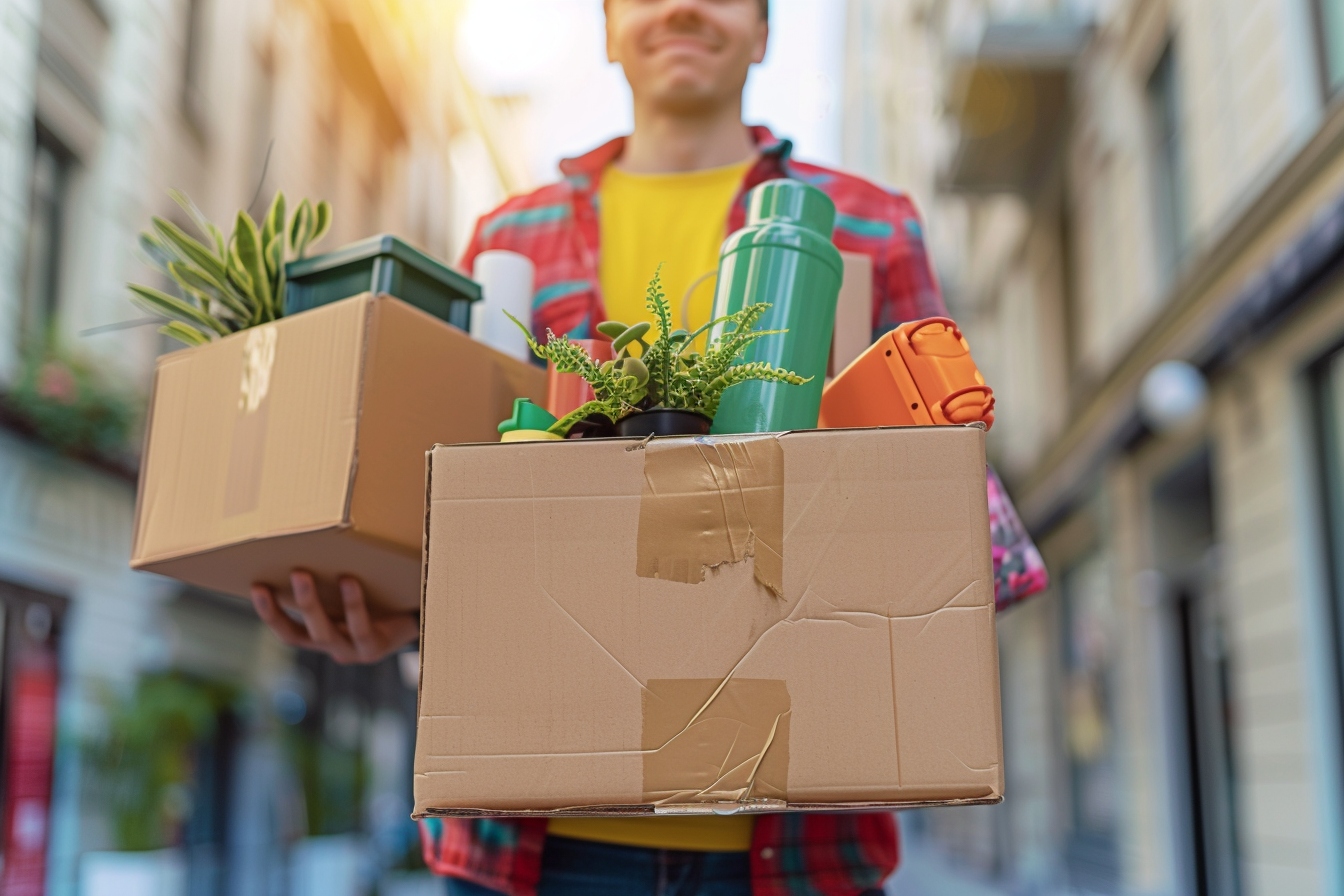 Deux personnes organisant un déménagement sans camion à Narbonne, emballant des cartons de manière efficace et écologique